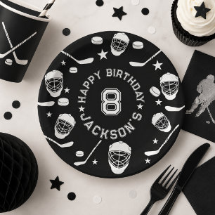 Hockey black and White Themed Kids Birthday Party Paper Plates