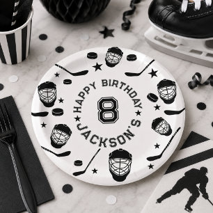 Hockey black and White Themed Kids Birthday Party Paper Plates
