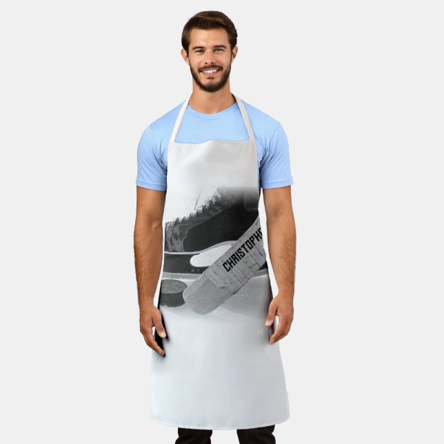 Hockey Black Skates Personalized Apron (Worn)
