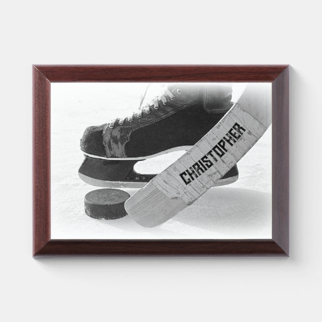 Hockey Black Skates Personalized Award Plaque (Horizontal)