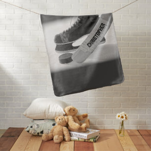 Hockey Black Skates Personalized Baby Blanket