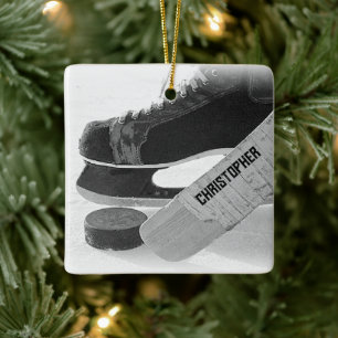 Hockey Black Skates Personalized Ceramic Ornament