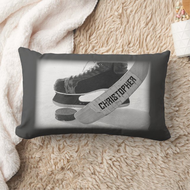Hockey Black Skates Personalized Lumbar Pillow (Blanket)