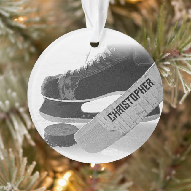 Hockey Black Skates Personalized Ornament (Tree)