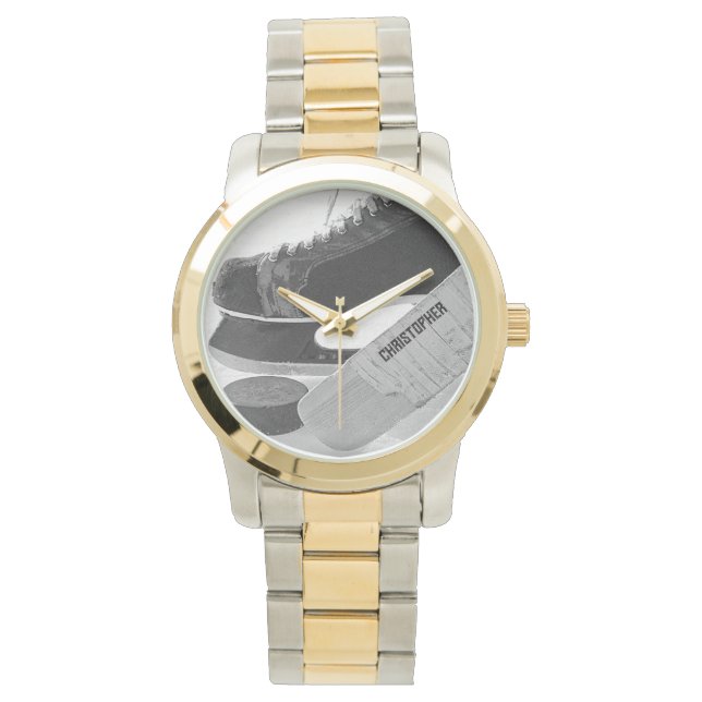 Hockey Black Skates Personalized Watch (Front)