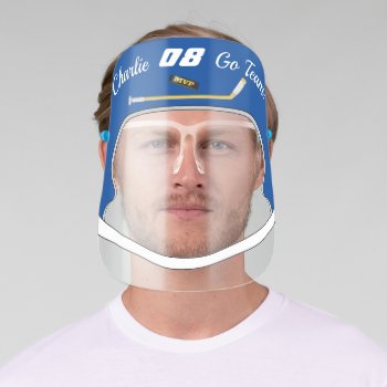Hockey Blue Mvp Puck Helmet Name | Team | Number Face Shield by tjssportsmania at Zazzle