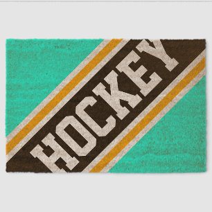 HOCKEY Bold Diagonal Aqua Black Racing Stripes Fiber Doormat