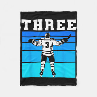Hockey Boy 3rd Birthday Three Ice Hockey Birthday  Fleece Blanket