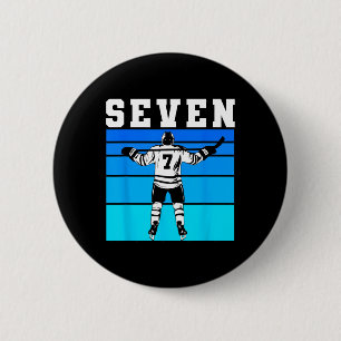 Hockey Boy 7th Birthday Seven Ice Hockey Birthday Button