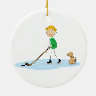 Hockey Boy Cartoon Christmas Ornament