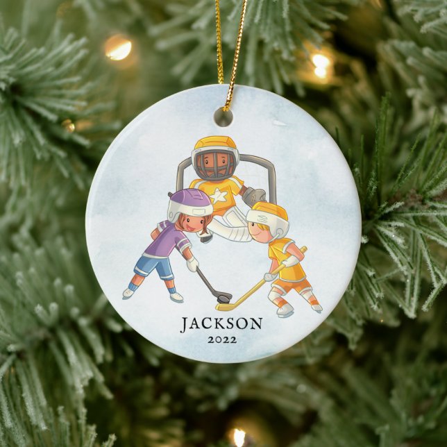 Hockey Boy Personalized Christmas Ceramic Ornament (Tree)