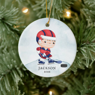 Hockey Boy Personalized Christmas Ceramic Ornament