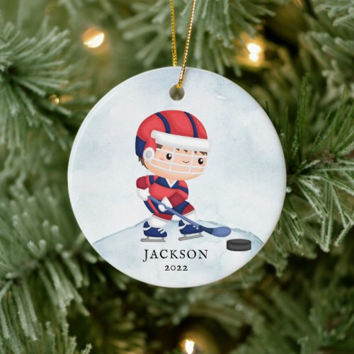 Hockey Boy Personalized Christmas Ceramic Ornament