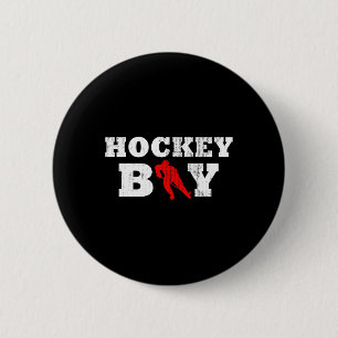 Hockey Boy Player Silhouette Sport Gift Button