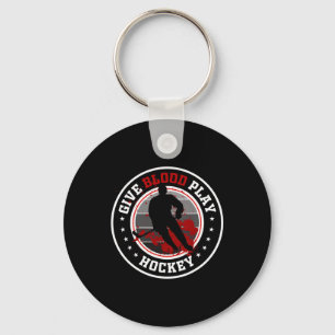 Hockey Boy Stuff Or Give Blood Play Hockey White  Keychain