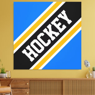 HOCKEY Bright Blue Black Orange Racing Stripes Canvas Print