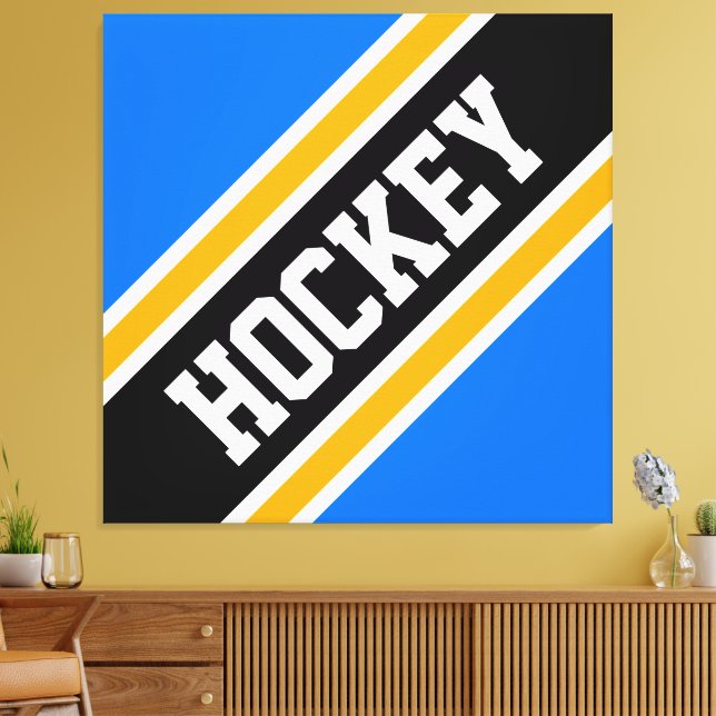 HOCKEY Bright Blue Black Orange Racing Stripes Canvas Print (Insitu(LivingRoom))