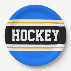 HOCKEY Bright Blue Black Orange Racing Stripes Paper Plates