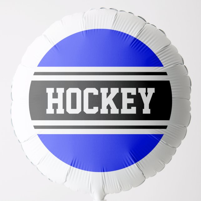 HOCKEY Bright Blue Black White Racing Stripes  Balloon (Front)