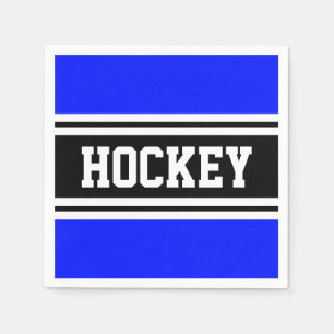 HOCKEY Bright Blue Black White Racing Stripes Napkins