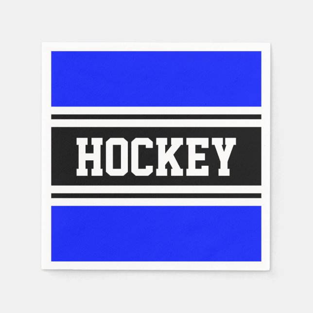 HOCKEY Bright Blue Black White Racing Stripes Napkins (Front)
