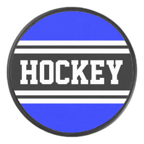 HOCKEY Bright Blue Black White Racing Stripes Puck