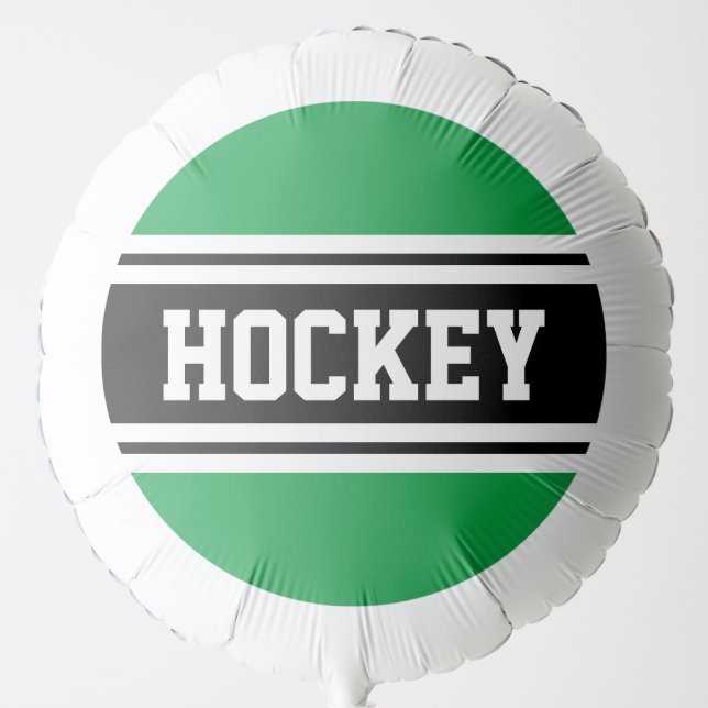 HOCKEY Bright Green Black White Racing Stripes Balloon (Front)