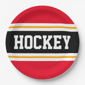 HOCKEY Bright Red Black Orange Racing Stripes Paper Plates