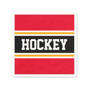 HOCKEY Bright Red Black White Racing Stripes Napkins