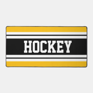 HOCKEY Bright Yellow Black White Racing Stripes Desk Mat