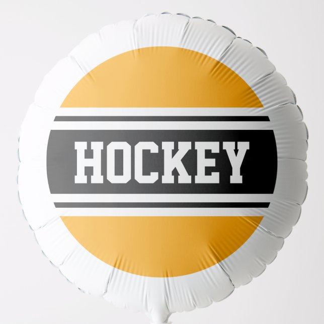 HOCKEY Bright Yellow Orange Black White Stripes Balloon (Front)
