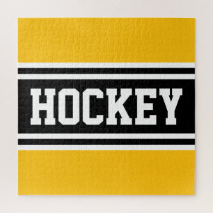 HOCKEY Bright Yellow Orange Black White Stripes  Jigsaw Puzzle