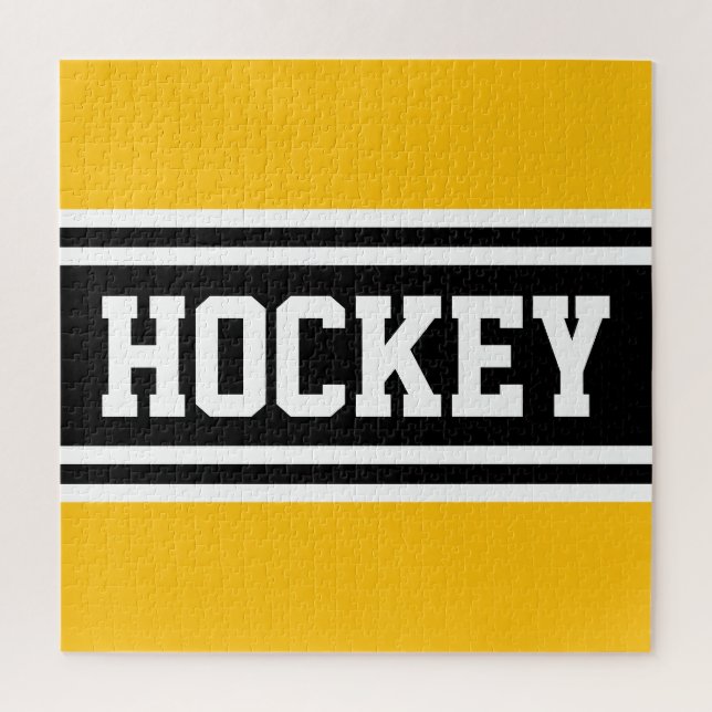 HOCKEY Bright Yellow Orange Black White Stripes  Jigsaw Puzzle (Vertical)