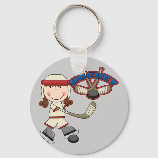 HOCKEY - Brunette Girl Tshirts and Gifts Keychain (Front)