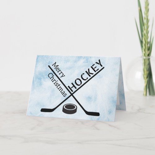 Hockey Christmas card _ Blue ice sticks puck