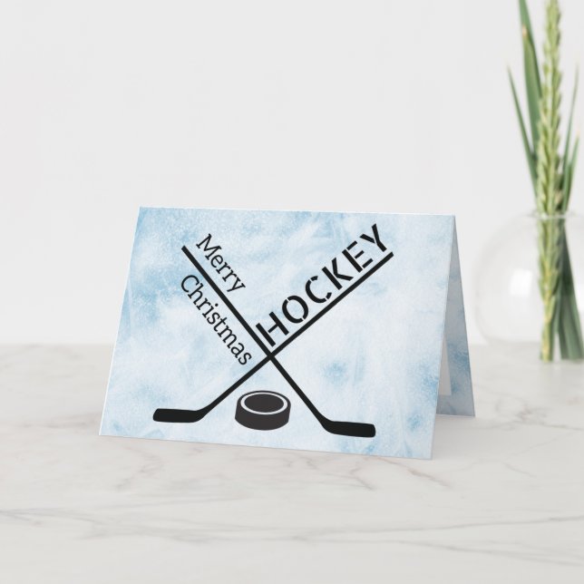 Hockey Christmas card - Blue ice sticks puck (Front)