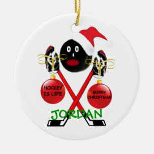 Hockey Christmas Cartoon Ceramic Ornament