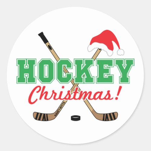 Hockey Christmas Hockey Sticks Santa Hat Classic Round Sticker
