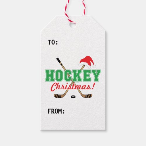 Hockey Christmas Hockey Sticks Santa Hat Gift Tags