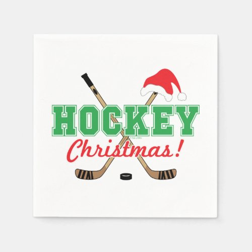 Hockey Christmas Hockey Sticks Santa Hat Napkins