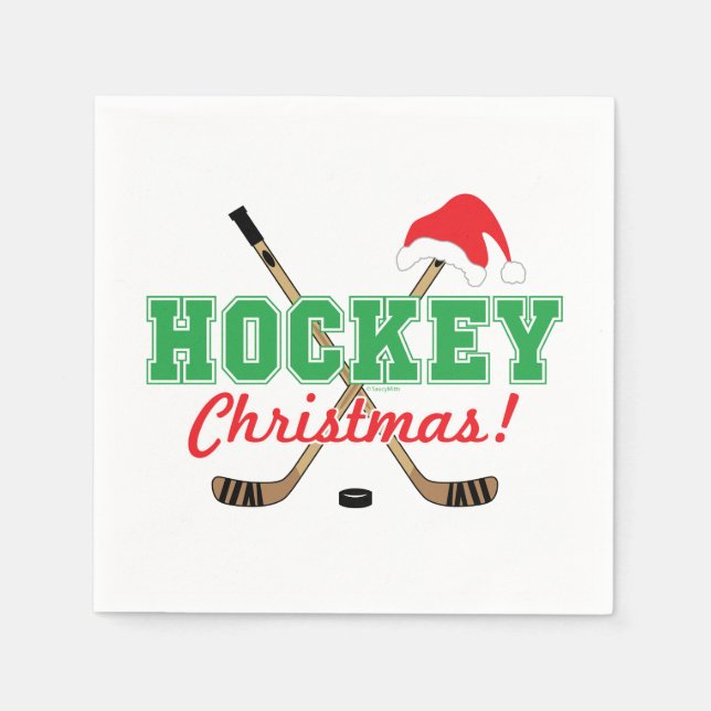 Hockey Christmas Hockey Sticks Santa Hat Napkins (Front)