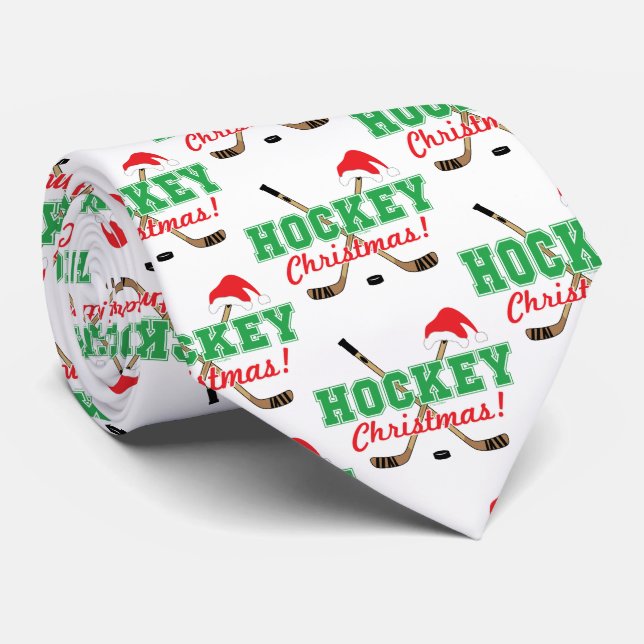 Hockey Christmas Hockey Sticks Santa Hat Neck Tie (Rolled)