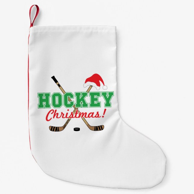 Hockey Christmas Hockey Sticks Santa Hat Small Christmas Stocking (Front)