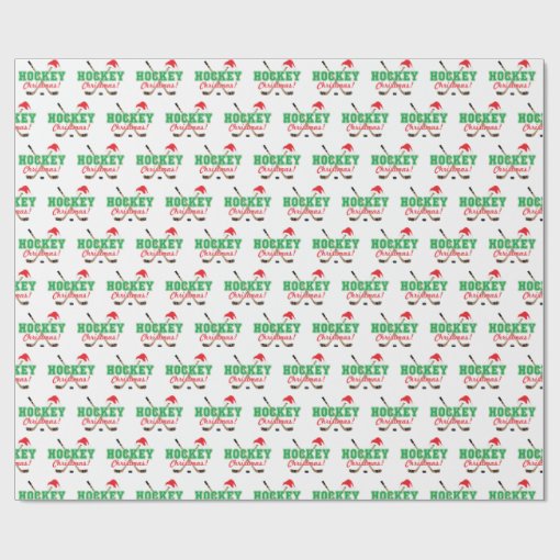 Hockey Christmas Hockey Sticks Santa Hat Wrapping Paper | Zazzle