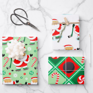 Hockey Christmas Holiday Gift Wrapping Paper