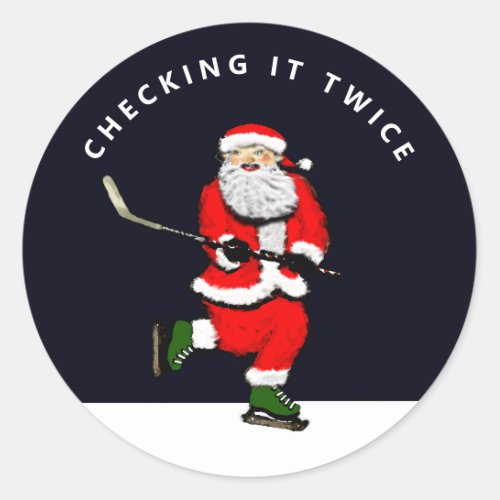 Hockey Christmas Holiday Humor Classic Round Sticker
