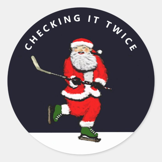 Hockey Christmas Holiday Humor Classic Round Sticker (Front)
