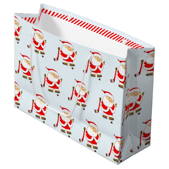 Hockey Christmas Holiday Large Gift Bag (Front Angled)
