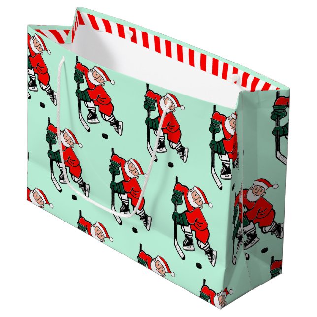 Hockey Christmas Holiday Large Gift Bag (Front Angled)