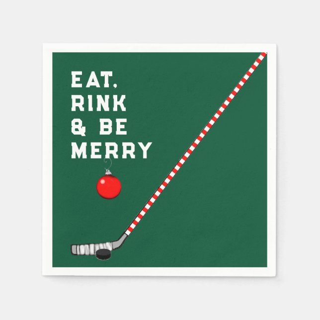 Hockey Christmas Holiday Party Napkins (Front)